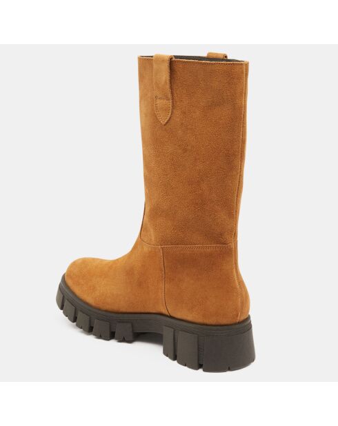 Bottes en Cuir semelle épaisse camel - Talon 4 cm