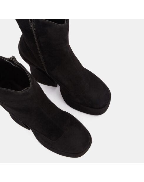 Bottines en Velours de Cuir Vicky noires - Talon 13.5 cm
