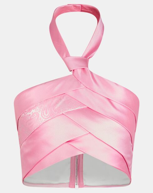 Rosa Satinoberteil mit Krawatte