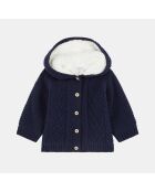 Gilet à capuche en coton & laine Agalia intérieur fourré bleu marine