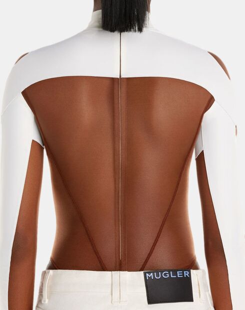 Body à découpes résille marron/écru