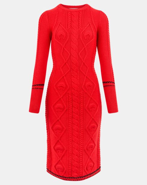Robe 100% Laine Knit Long rouge