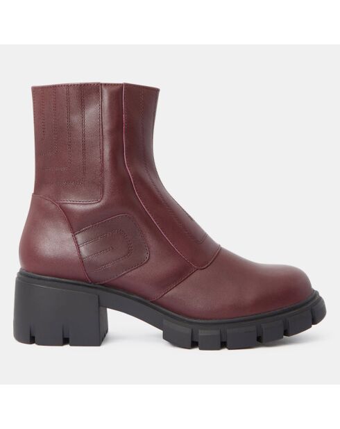 Boots en Cuir matelassées rouge bordeaux - Talon 5,5 cm