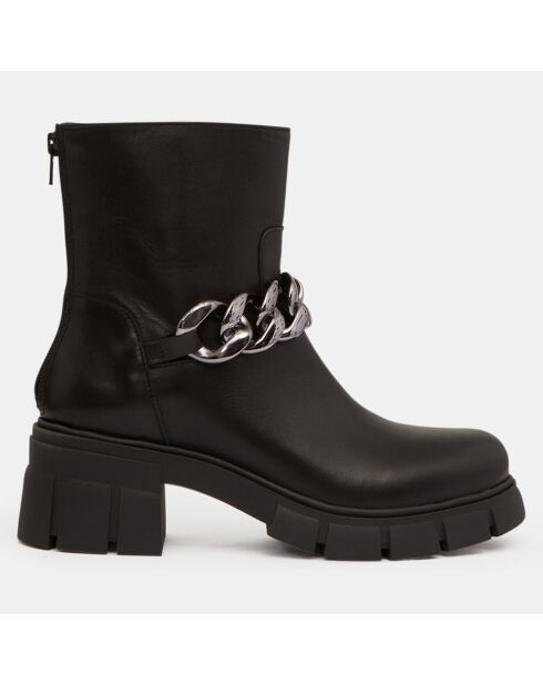 Boots en Cuir avec chaîne noires - Talon 6 cm