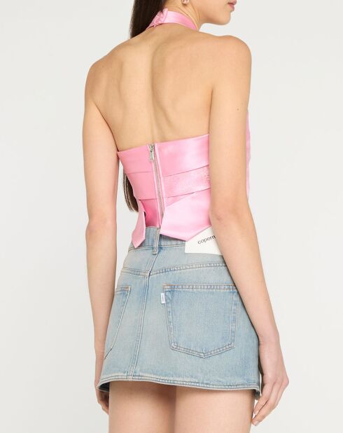 Rosa Satinoberteil mit Krawatte