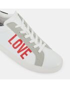 Baskets Basses en Cuir Ecriture Love blanc/rouge