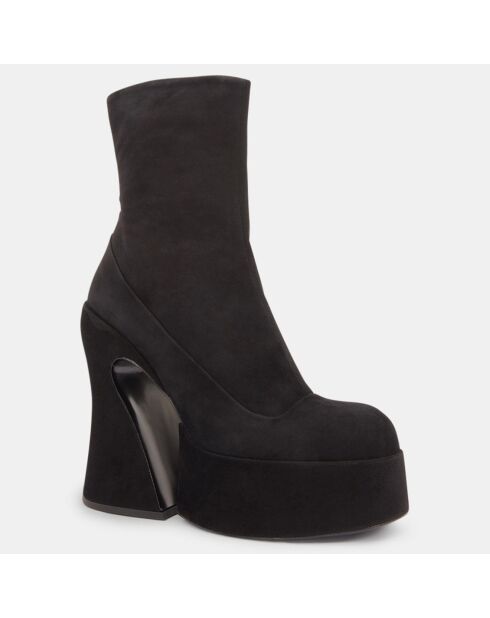 Bottines en Velours de Cuir Vicky noires - Talon 13.5 cm