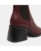 Chelsea Boots en Cuir talon flare bout carré rouge bordeaux - Talon 6 cm