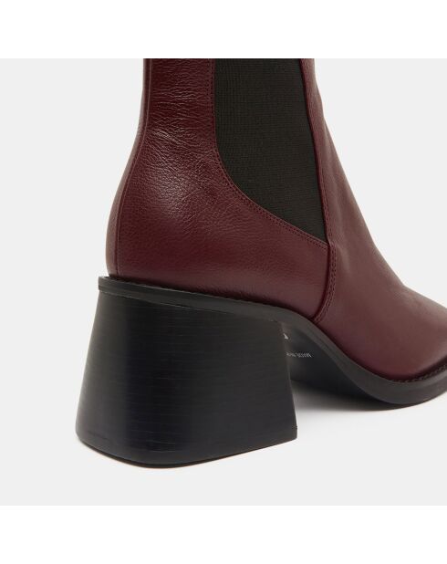 Chelsea Boots en Cuir talon flare bout carré rouge bordeaux - Talon 6 cm