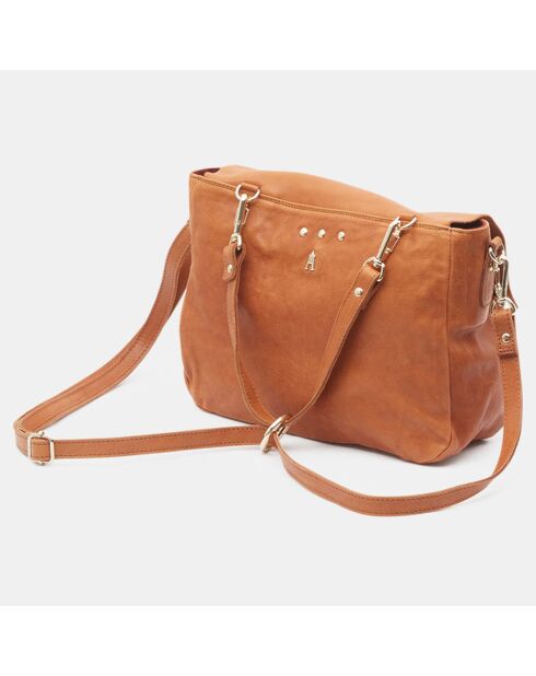 Sac cartable réversible en Cuir Mini Maths marron 20x25x9 cm