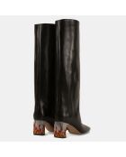 Hohe Stiefel von Vitello Flamme Heel aus schwarzem Leder mit 6 cm Absatz