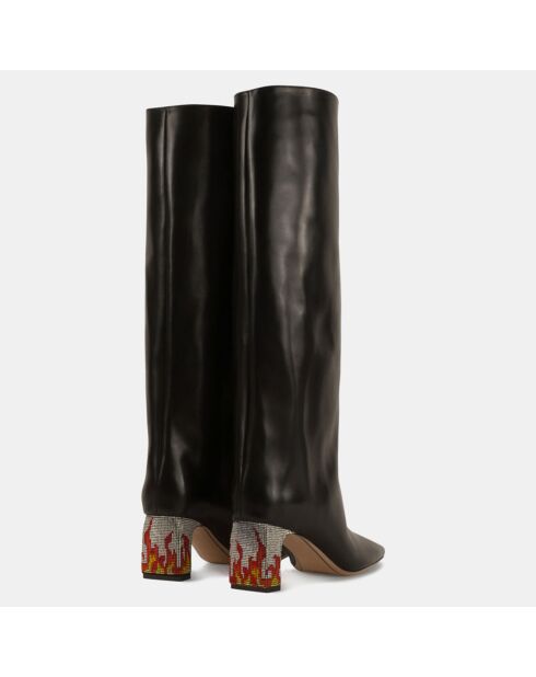 Hohe Stiefel von Vitello Flamme Heel aus schwarzem Leder mit 6 cm Absatz