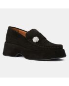 Mocassins en Velours de Cuir noirs - Talon 5.5 cm