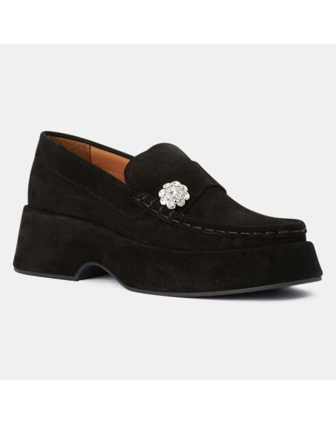 Mocassins en Velours de Cuir noirs - Talon 5.5 cm