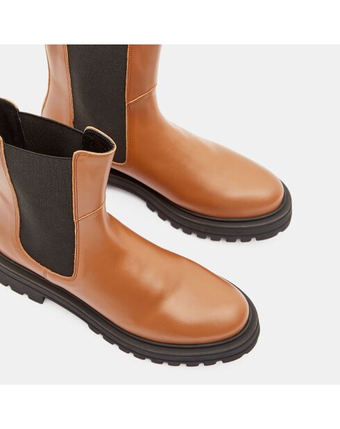 Chelsea boots en Cuir semelle épaisse camel - Talon 4,5 cm