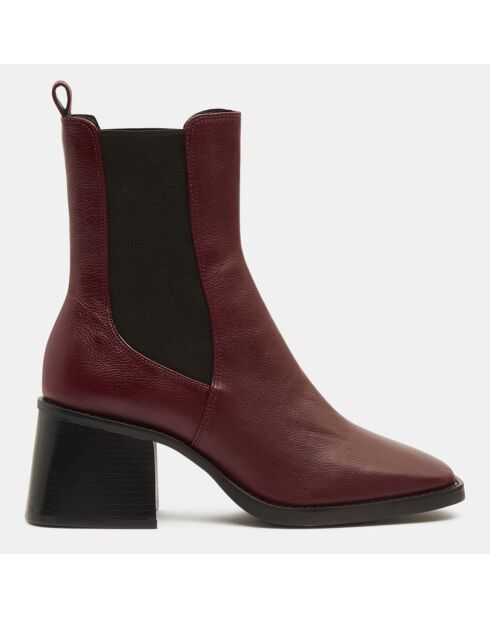 Chelsea Boots en Cuir talon flare bout carré rouge bordeaux - Talon 6 cm