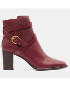 Bottines en Cuir détail brides rouge bordeaux - Talon 8 cm