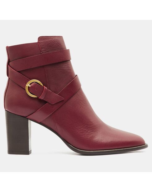 Bottines en Cuir détail brides rouge bordeaux - Talon 8 cm