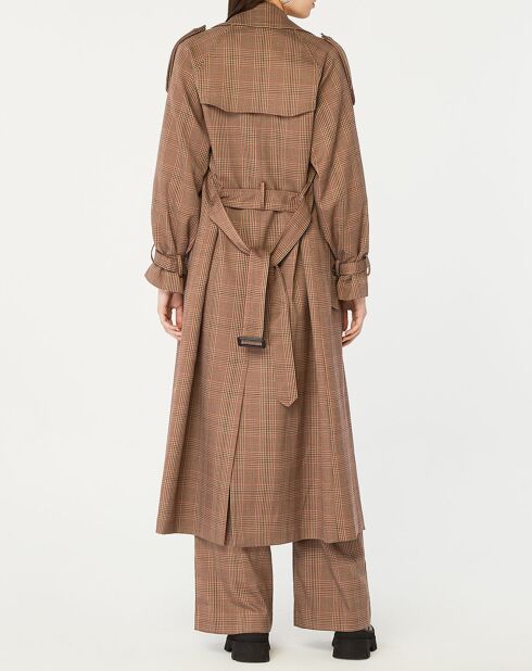 Trench long Perdonnet imprimé tartan marron