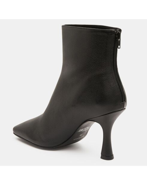 Bottines en Cuir bout carré noires - Talon 7 cm