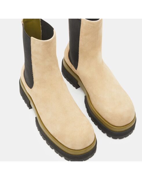 Chelsea Boots en Velours de Cuir Augusta beige clair