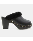 Sabots en Cuir fourrés noirs - Talon 9.5 cm
