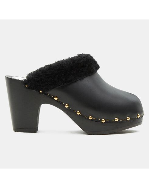 Sabots en Cuir fourrés noirs - Talon 9.5 cm