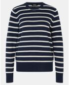 Pull en Laine & Cachemire Sabri col rond rayé marine/écru