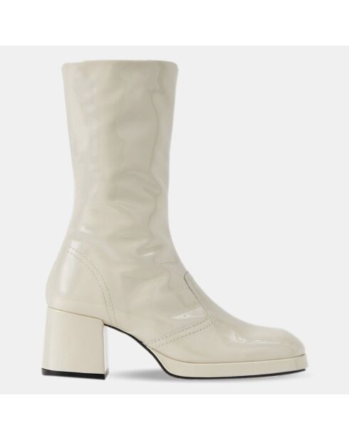 Bottines en Cuir verni Cass beiges - Talon 6 cm