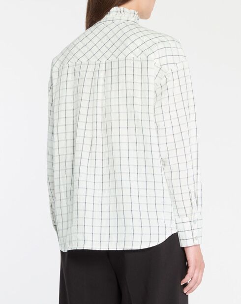 Camisa Calliope de algodón orgánico con cuello oficial y cuadros en color crudo