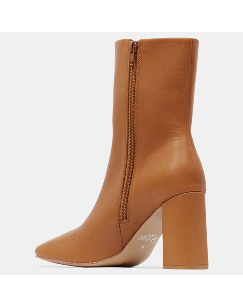 Bottines en Cuir talon bout carré camel - Talon 7 cm