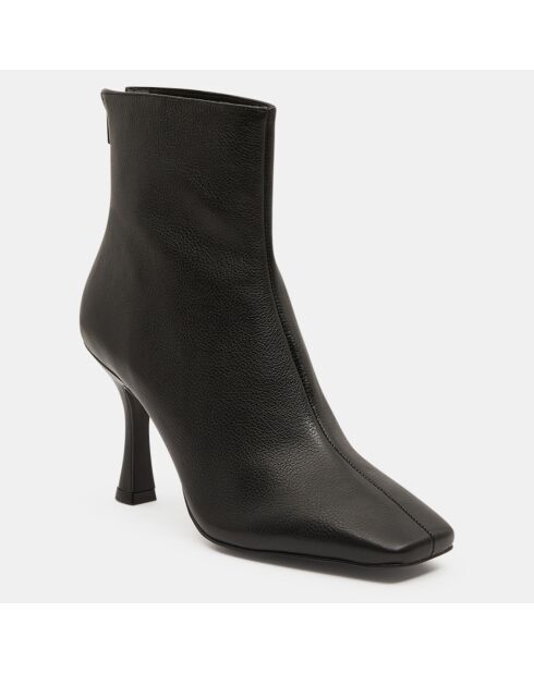 Bottines en Cuir bout carré noires - Talon 7 cm