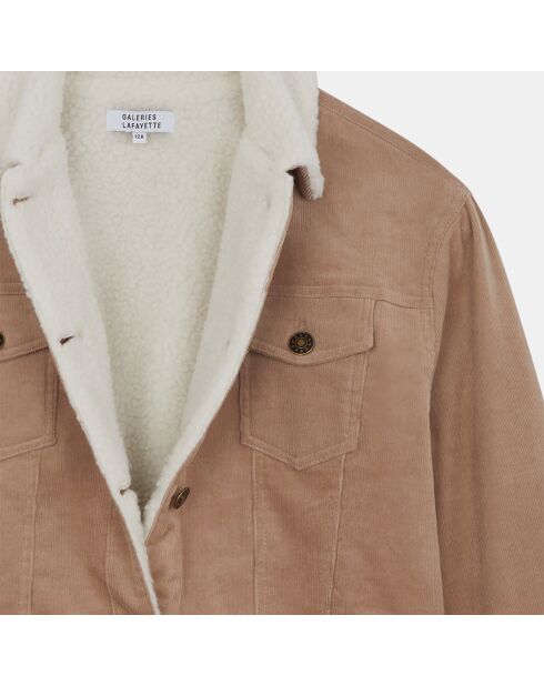 Veste en Velours de coton Fadela intérieur fourré beige