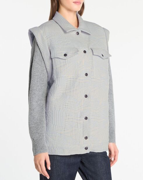 Perrault losse fleecejas mouwloos beige/blauw