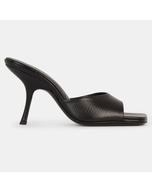 HLS Pantoletten aus Leder, schwarz, 8 cm Absatz