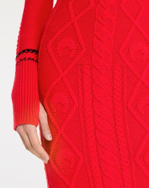Robe 100% Laine Knit Long rouge
