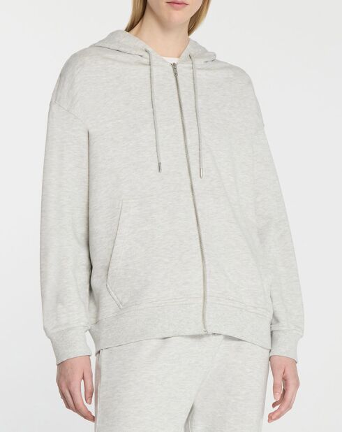 Sweat zippé en Coton bio Mathalie à capuche gris chiné