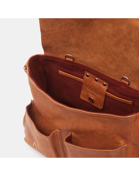 Sac cartable réversible en Cuir Mini Maths marron 20x25x9 cm
