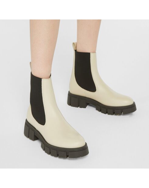 Chelsea boots en Cuir semelle épaisse beiges - Talon 4,5 cm