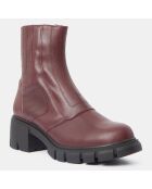 Boots en Cuir matelassées rouge bordeaux - Talon 5,5 cm