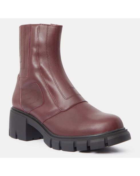 Boots en Cuir matelassées rouge bordeaux - Talon 5,5 cm