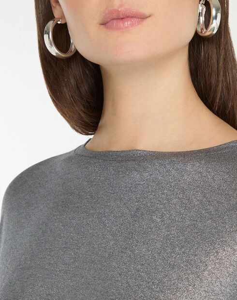 Dunkelgraues T-Shirt mit U-Boot-Ausschnitt