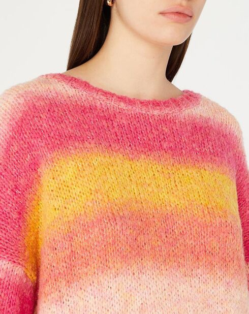 Luxor Knit Blend Trui met grote roze/gele strepen