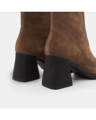 Bottines en Velours de Cuir beige foncé - Talon 7 cm