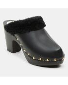 Sabots en Cuir fourrés noirs - Talon 9.5 cm