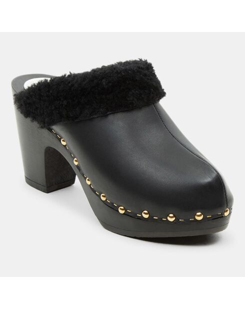 Sabots en Cuir fourrés noirs - Talon 9.5 cm