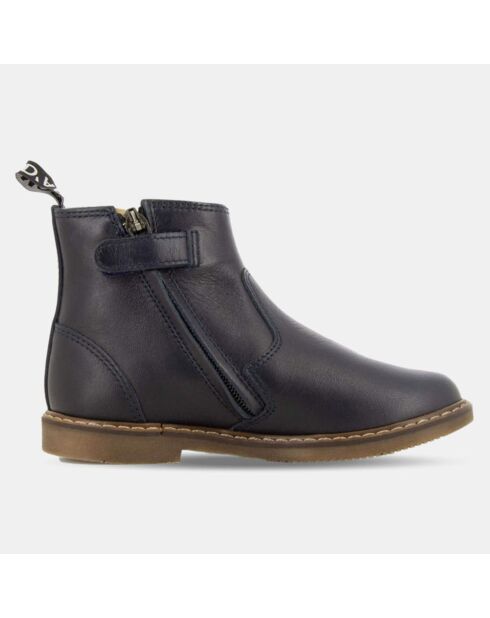 Bottines en Cuir façon chelsea City Jodzip bleu marine