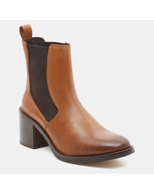 Chelsea boots en Cuir camel - Talon 5 cm
