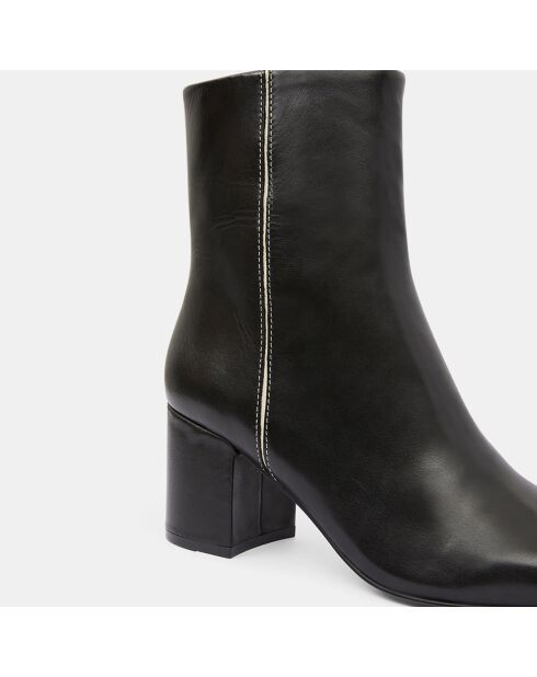 Bottines en Cuir talon détail noires - Talon 7 cm