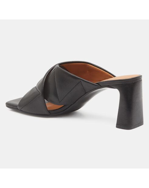 Mules en Cuir Matelassées noires - Talon 7.5 cm